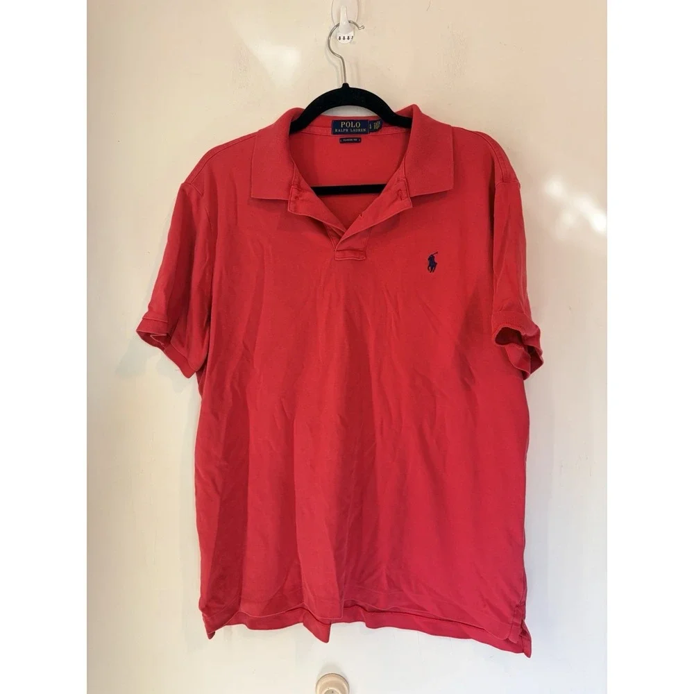 Polo Ralph Lauren Short Sleeve Polo Shirt‎ Classic Fit Mens Large Pink Blue Pony